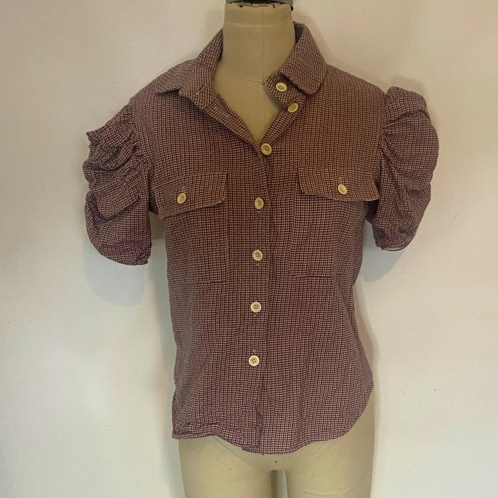 Chloé yarn dye button down puff sleeve top size 36 or small